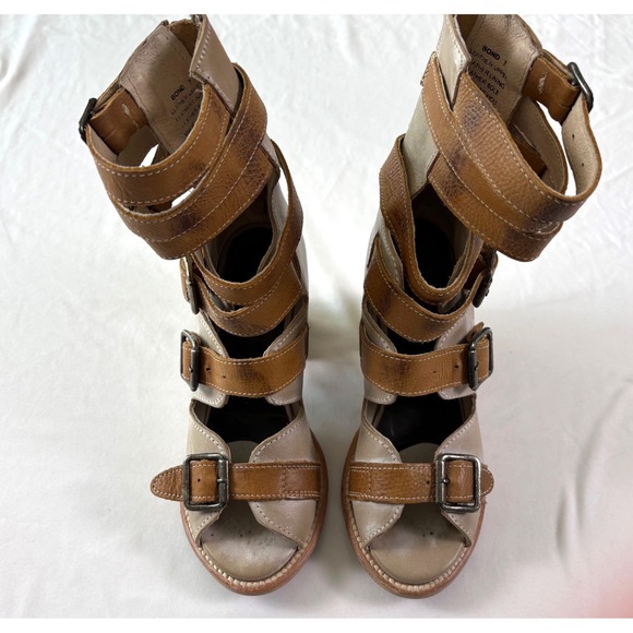 Freebird by Steven Bond Leather Gladiator Strappy Buckle Sandals Heeled 7 Edgy - Picture 3 of 11